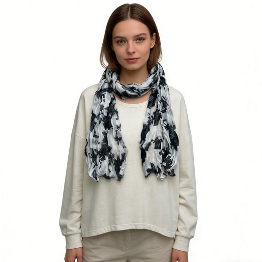 Black White Crinkle Scarf