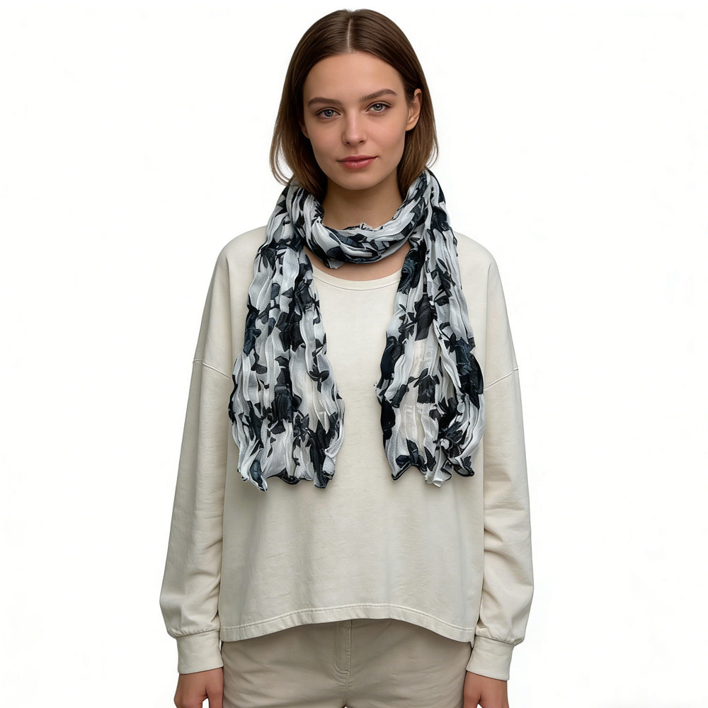 Black White Crinkle Scarf