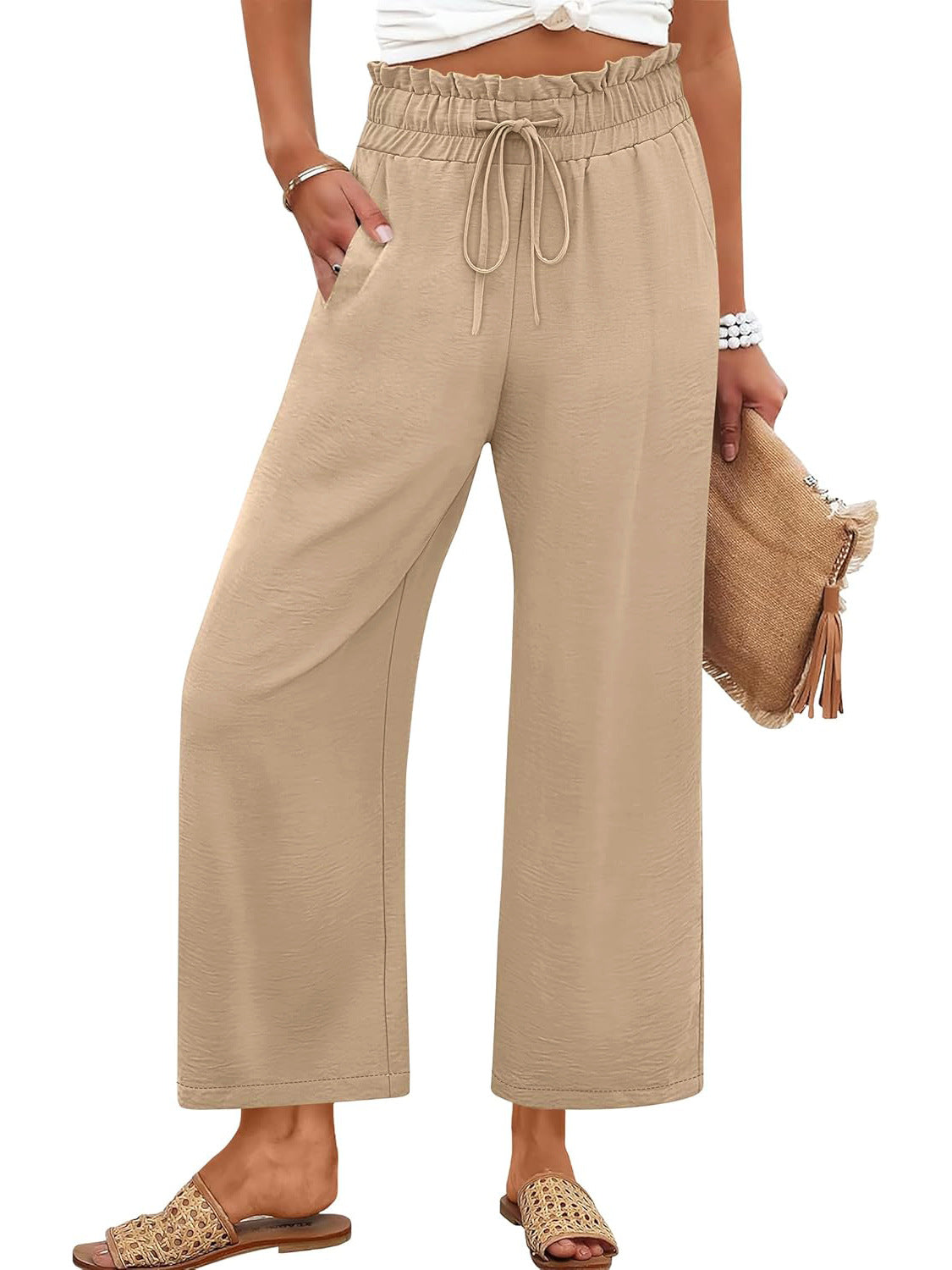 Solid-color Wide-leg Pants
