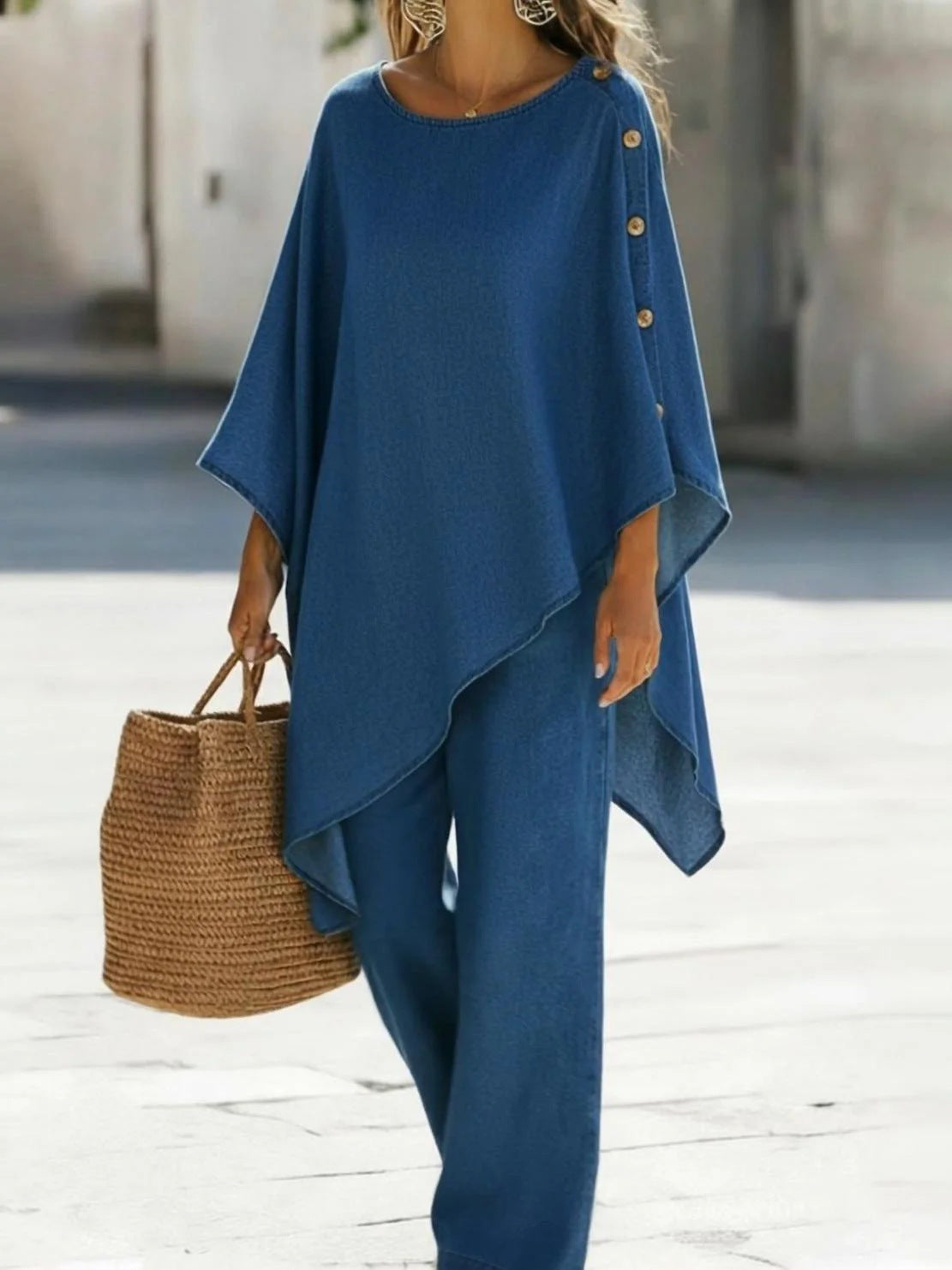 Womens Solid Loose Top & Pants Set