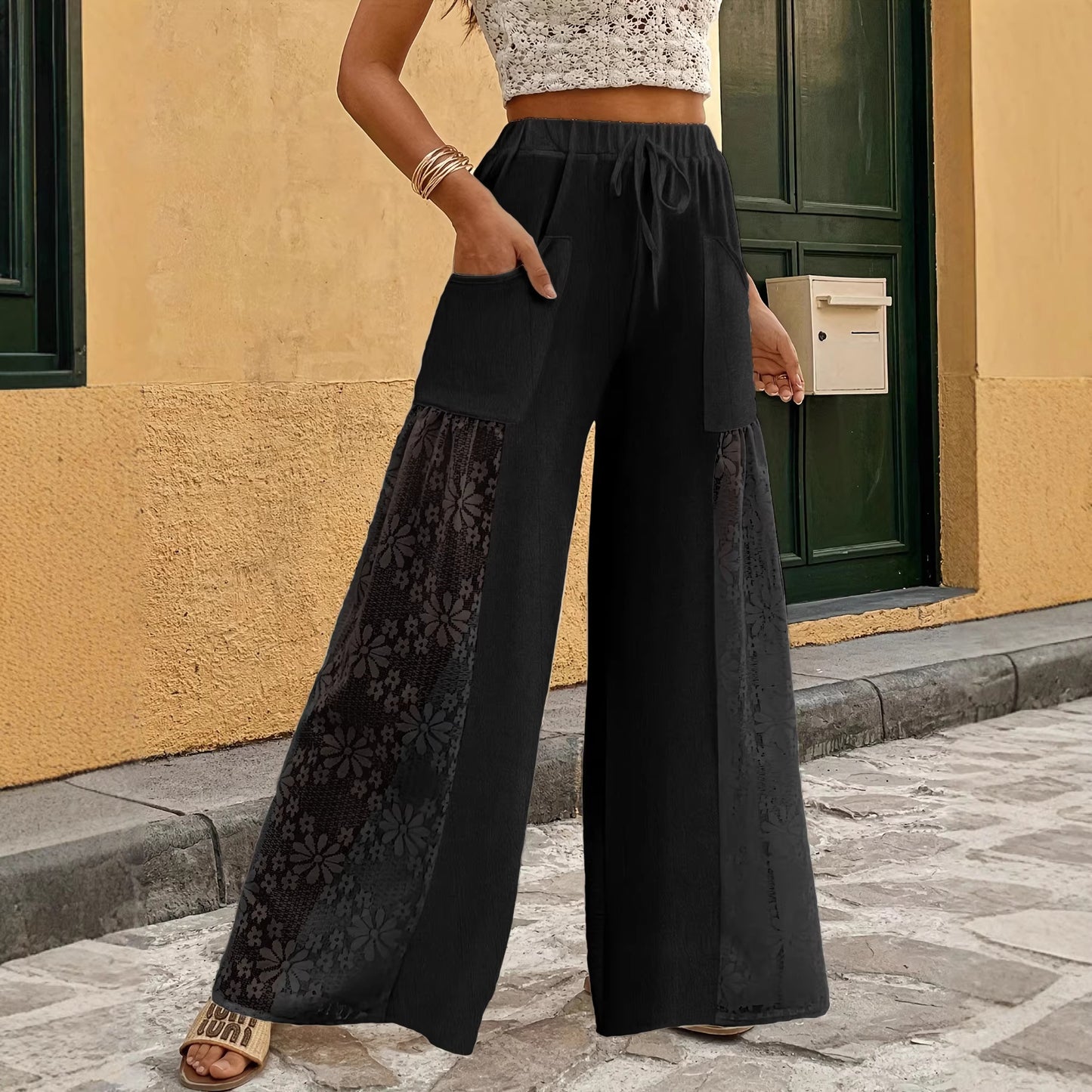 Lace-Patchwork Casual Pants