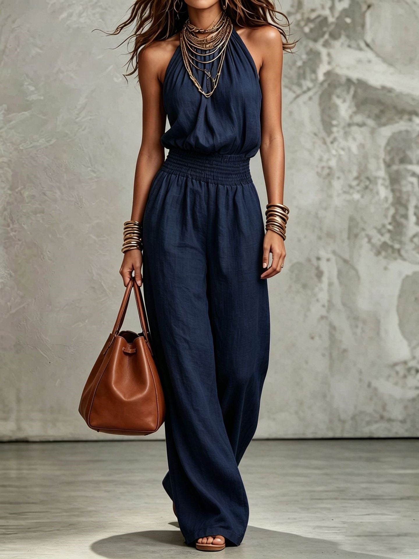 Backless Lace-up Wide-leg Jumpsuit