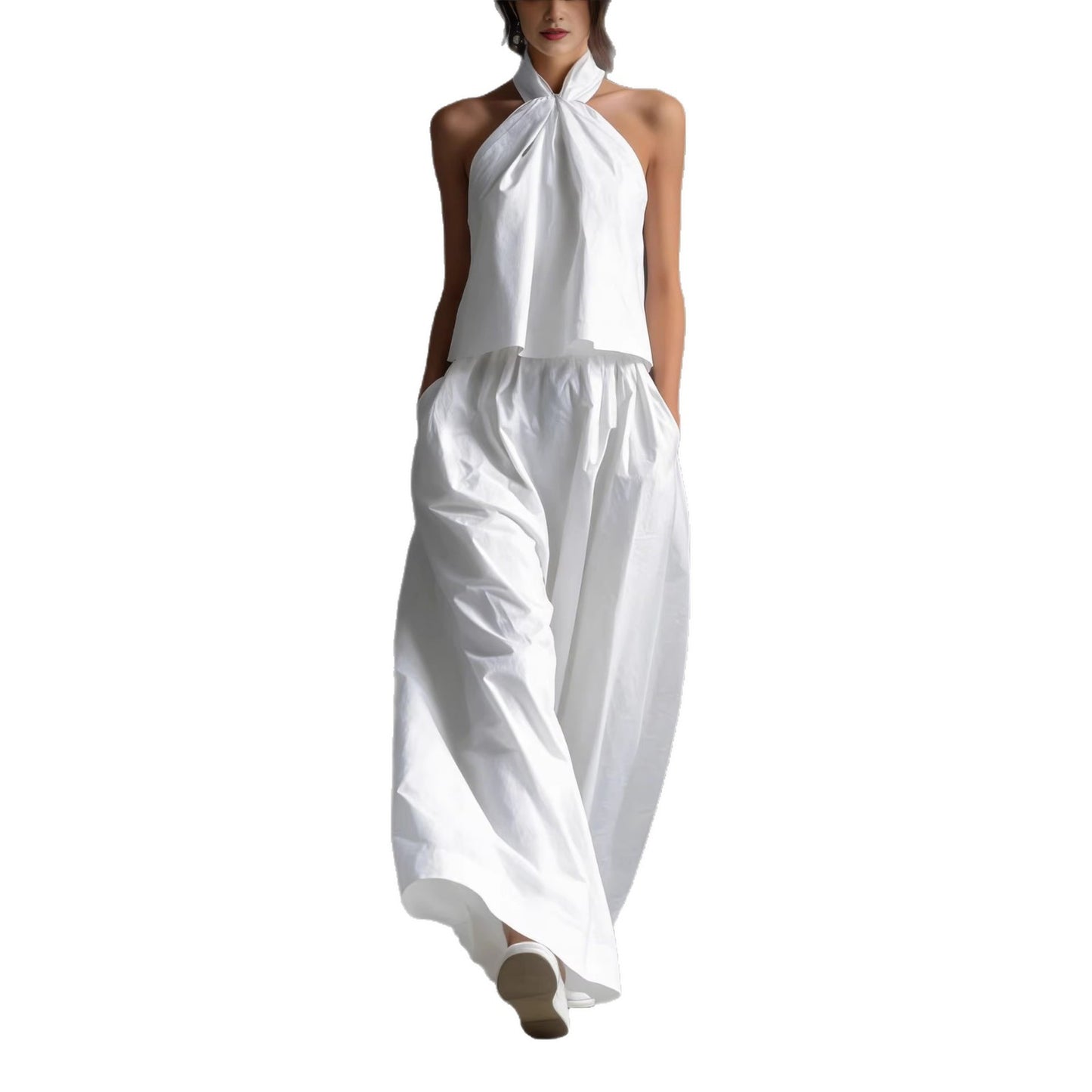 Womens Loose Sleeveless Top & Wide-Leg Pants Set