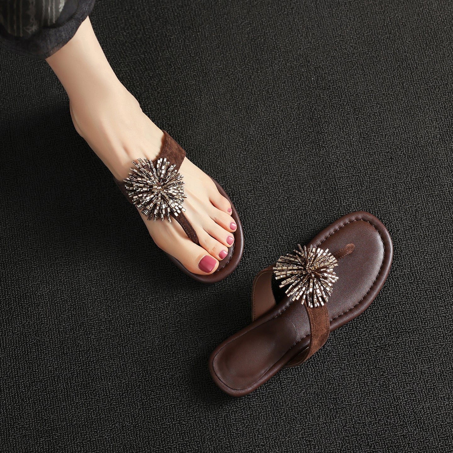 Women's Artisanal Lambskin Flip-Flop Sandals