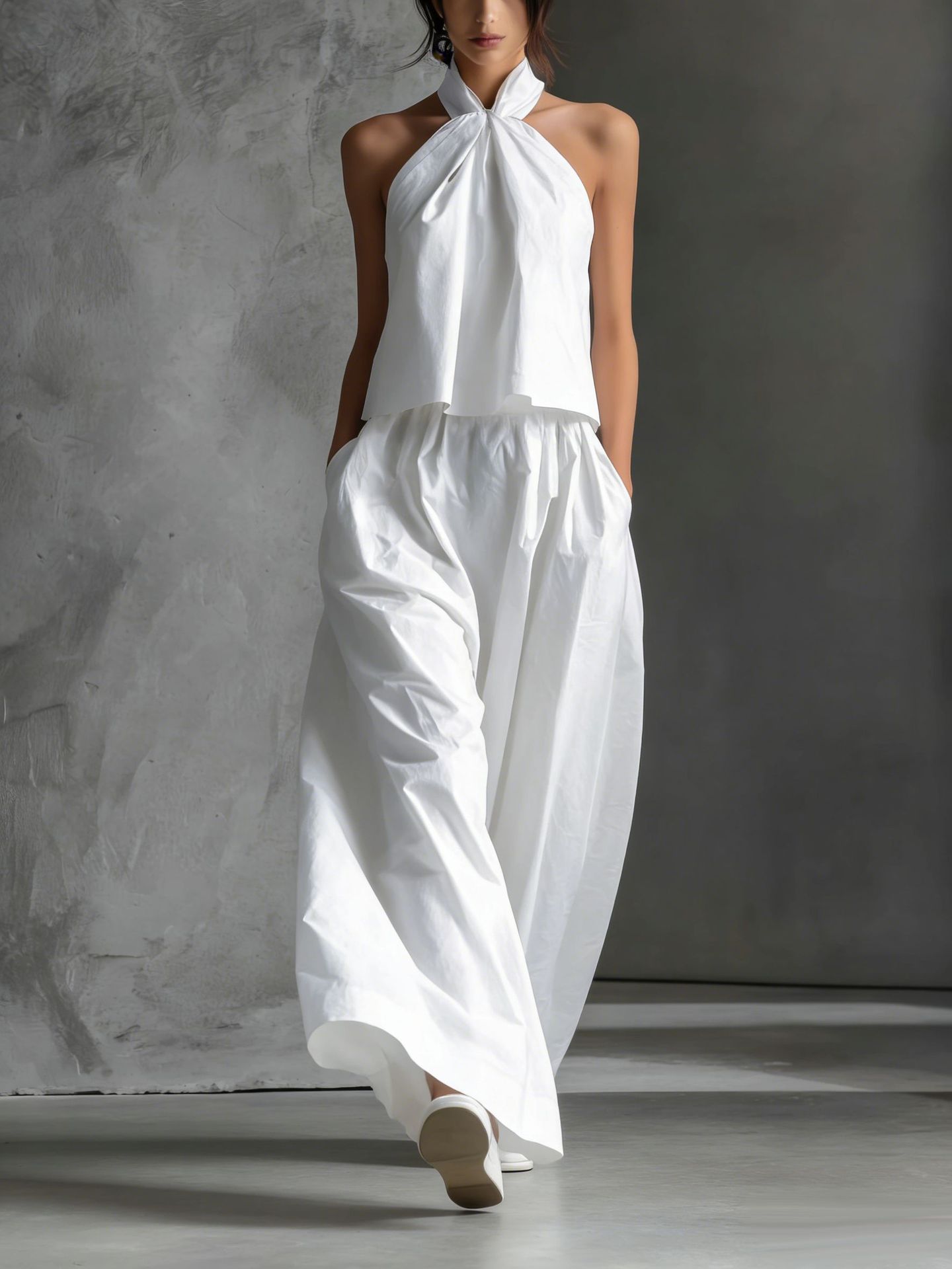 Womens Loose Sleeveless Top & Wide-Leg Pants Set