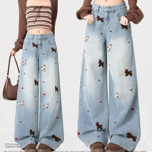 Embroidered Wide-Leg Jeans