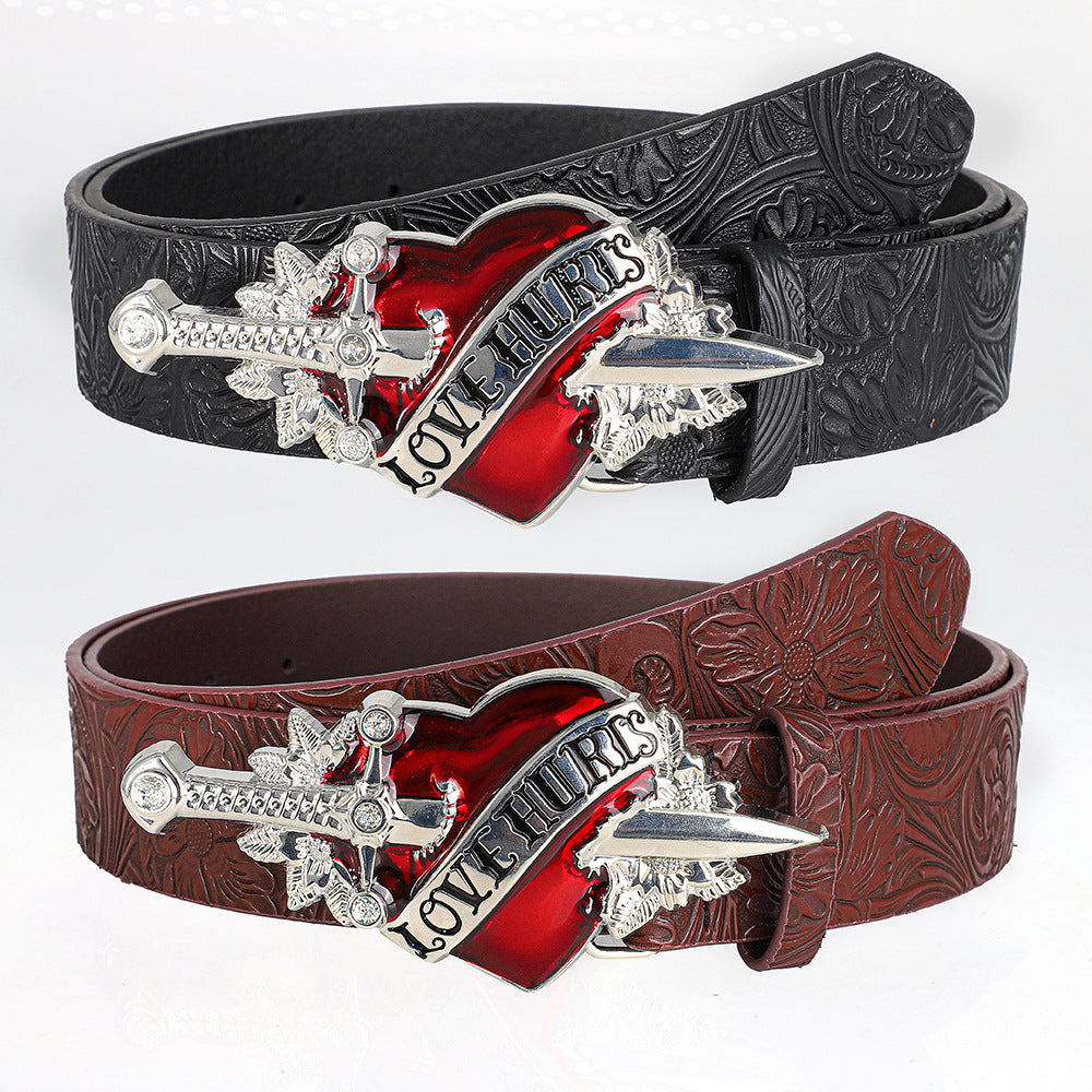 Retro Heart Leather Belt