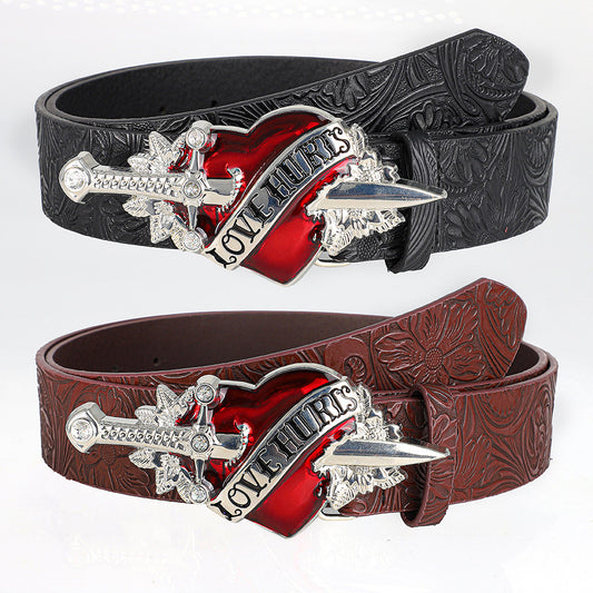 Retro Heart Leather Belt
