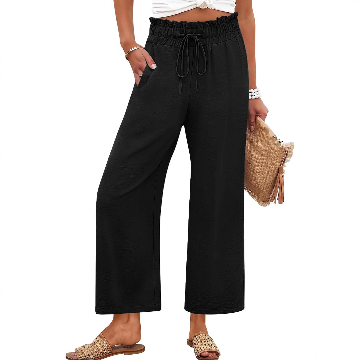 Solid-color Wide-leg Pants