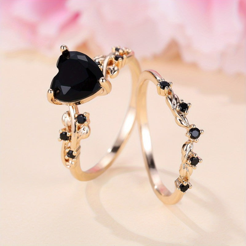 2-Piece Zircon Heart-shaped Stackable Rings