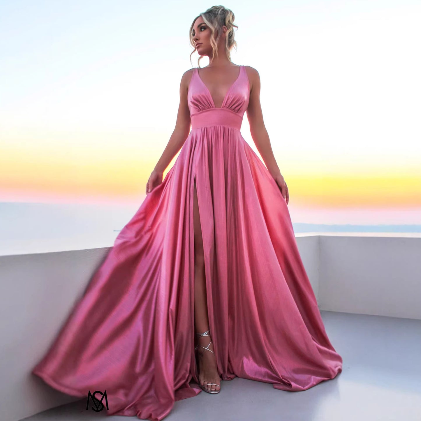 Draped Shoulder Split Dress