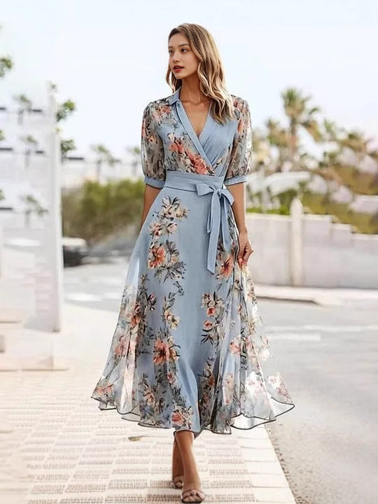 Digital Print V-Neck Dress