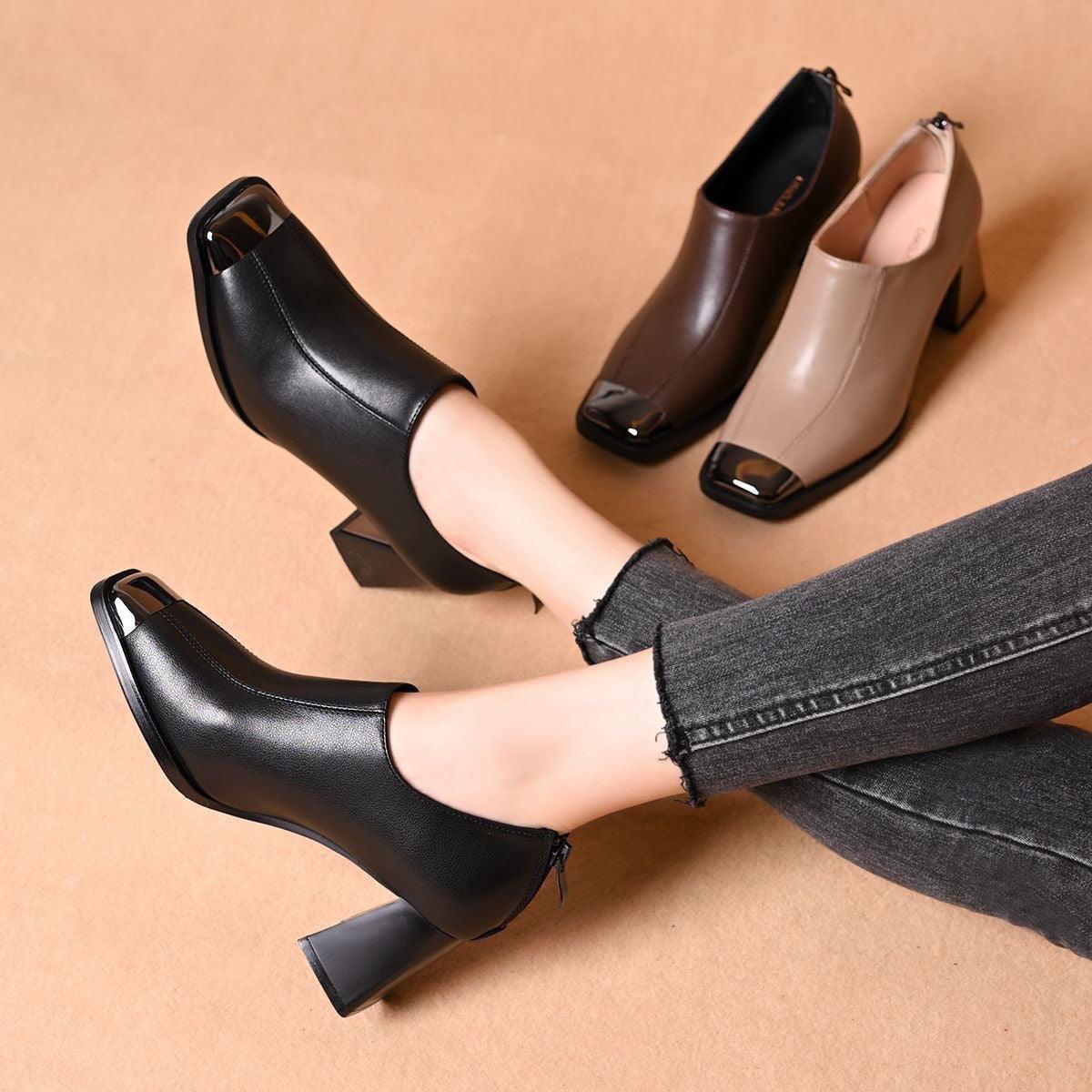 Retro Square Toe Heels