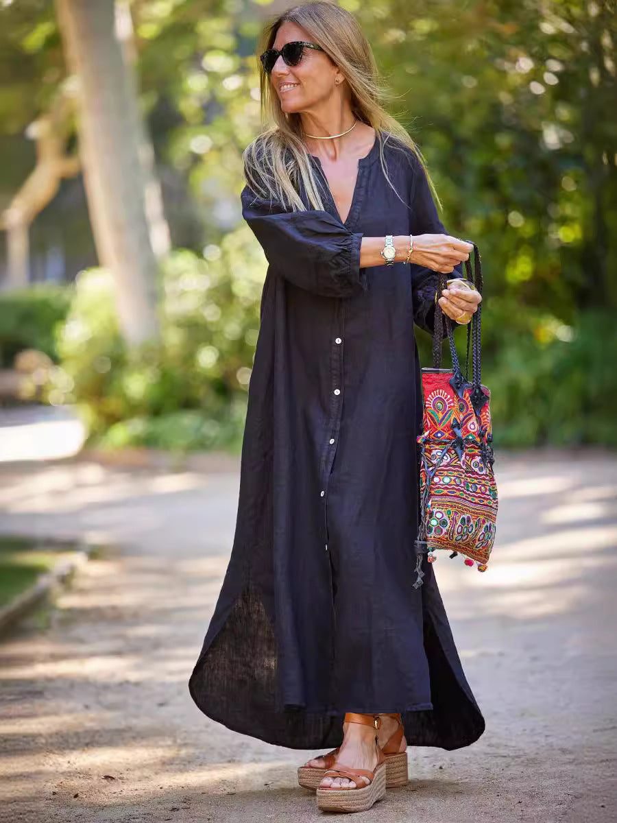 Cotton-Linen Long Cardigan Dress