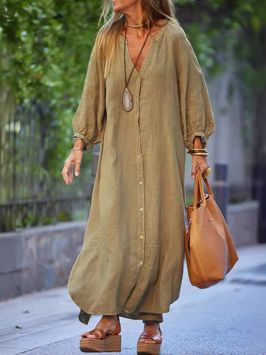Cotton-Linen Long Cardigan Dress
