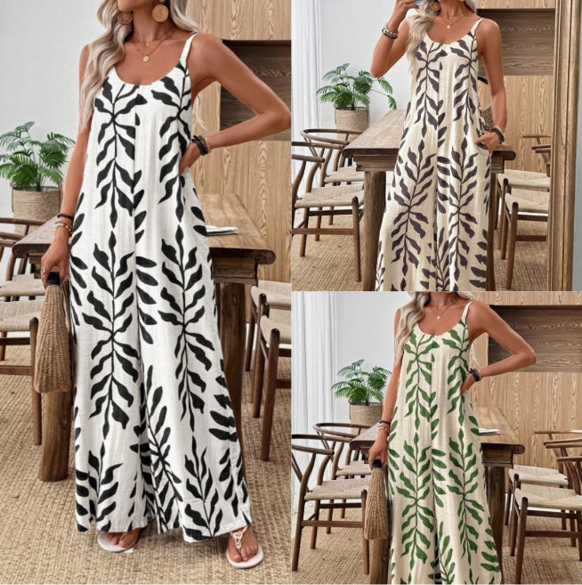 Tropical Leaf Pocket Jumpsuit