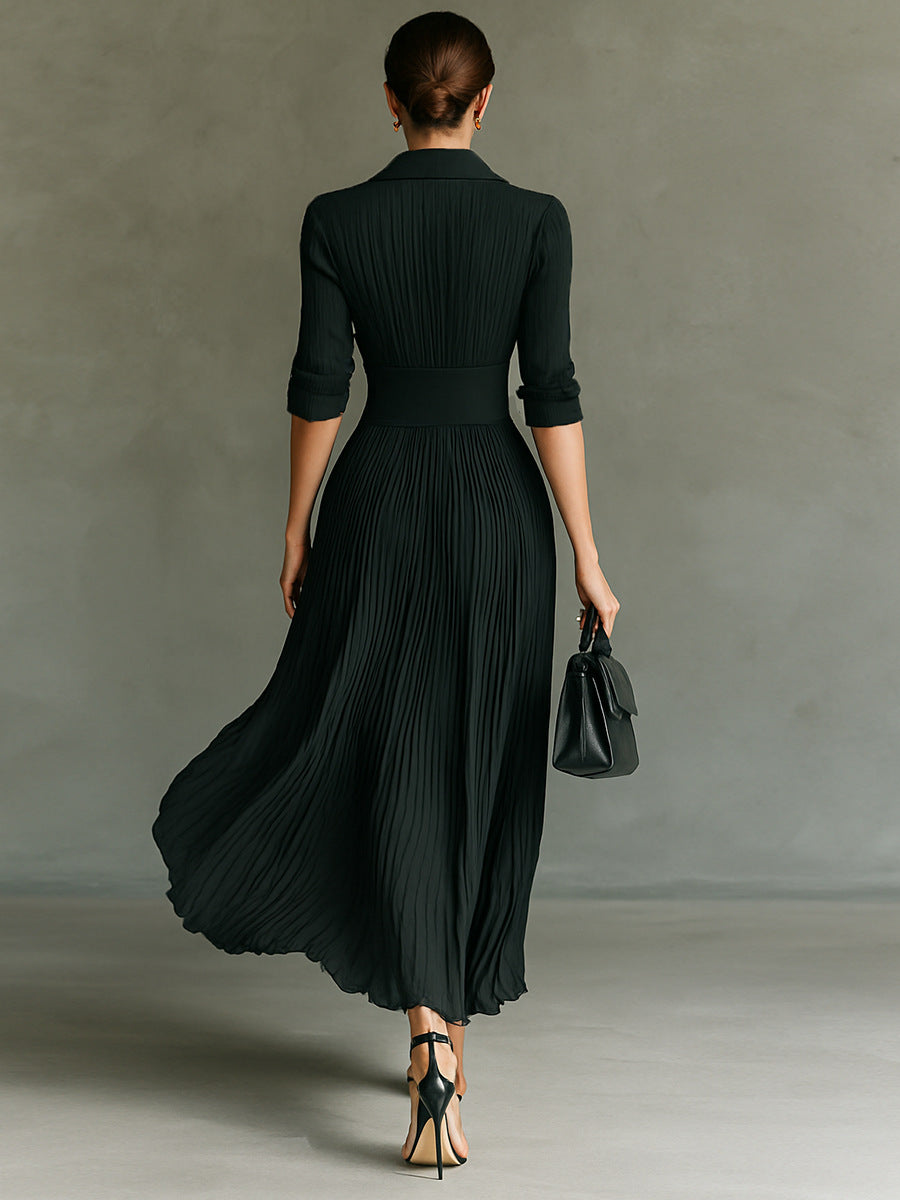 Solid Color Pleated Dress