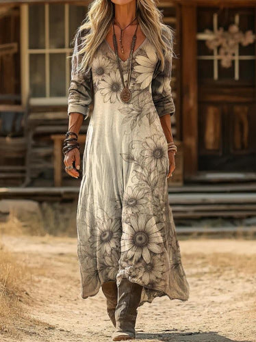 Retro Floral Long Dress