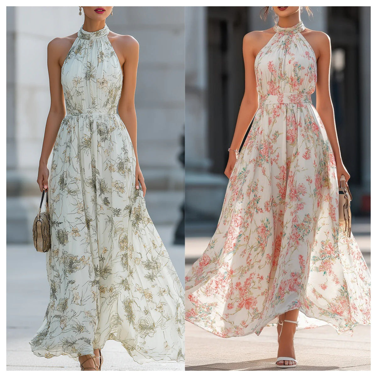 Halter Neck Floral Swing Dress