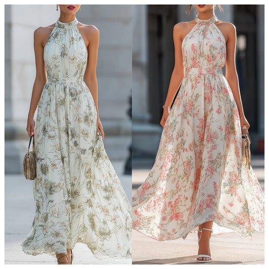 Halter Neck Floral Swing Dress