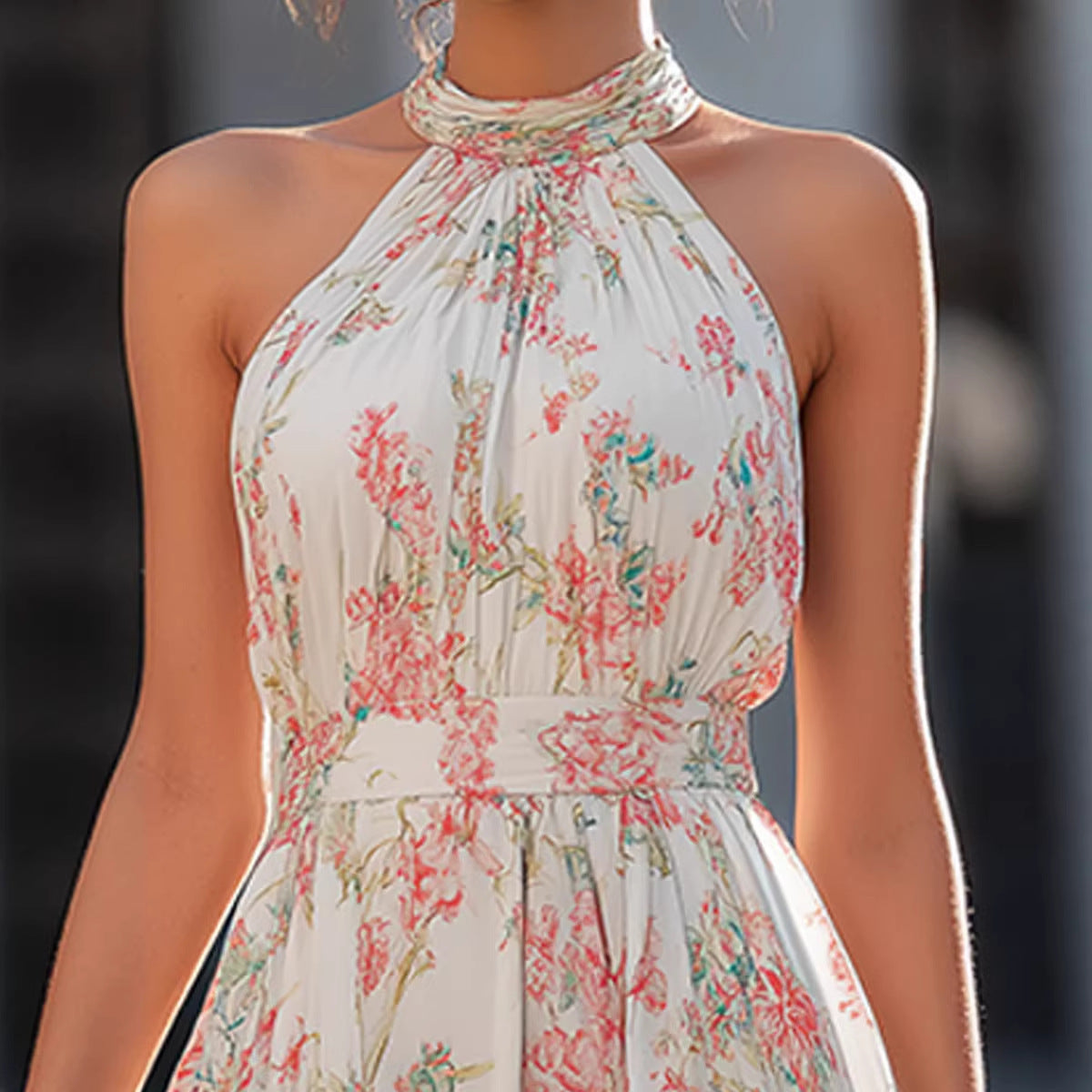 Halter Neck Floral Swing Dress