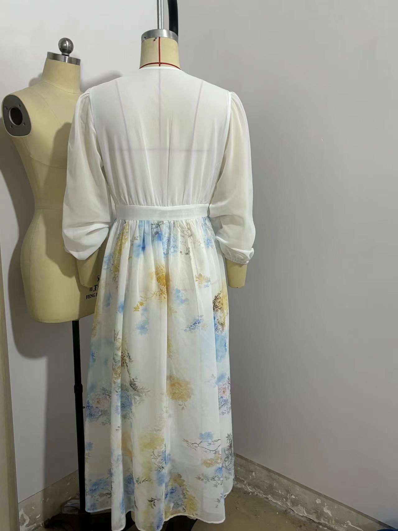 Digital Print V-Neck Long Dress