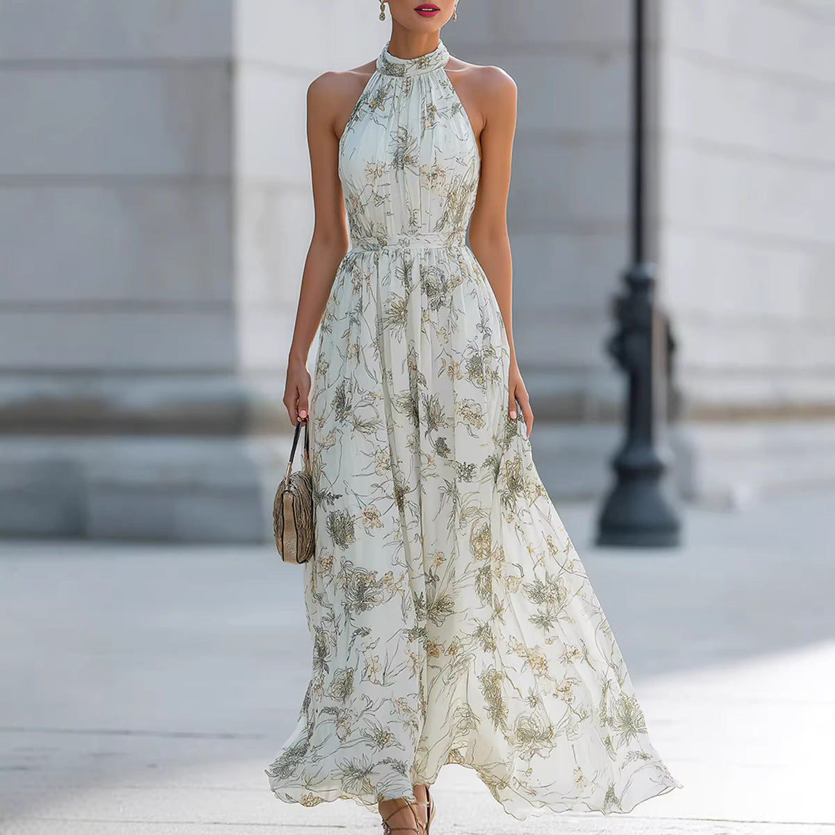 Halter Neck Floral Swing Dress