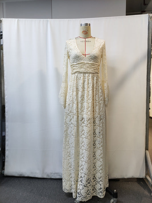 Elegant V-Neck Lace Splicing Dress