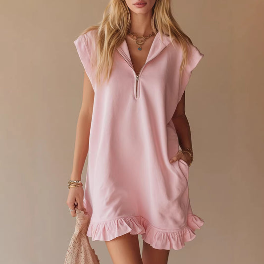 Sleeveless V-Neck Ruffled Dress