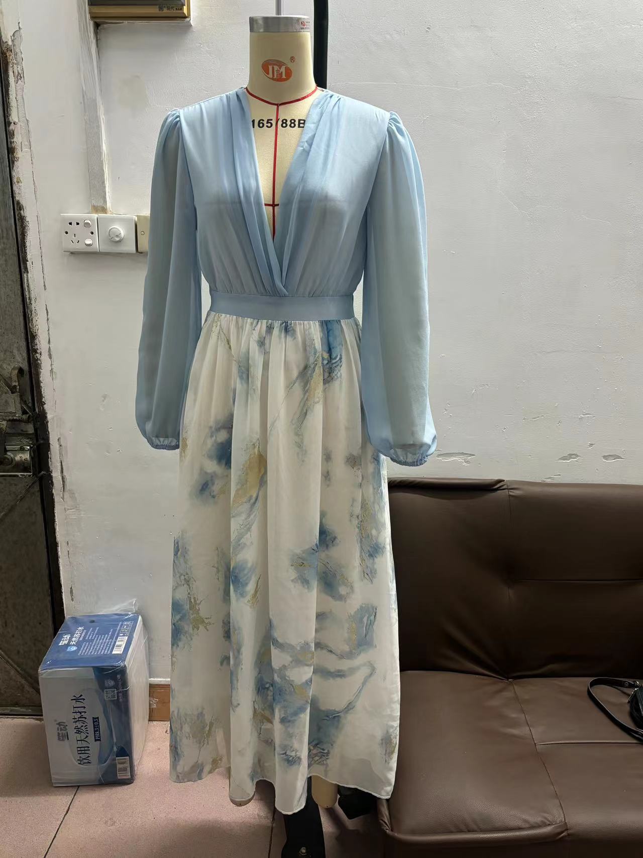 Digital Print V-Neck Long Dress