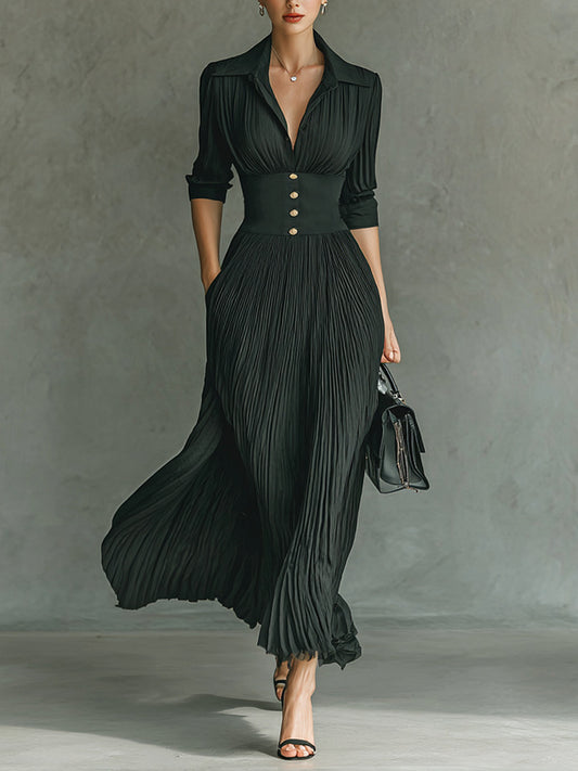 Solid Color Pleated Dress