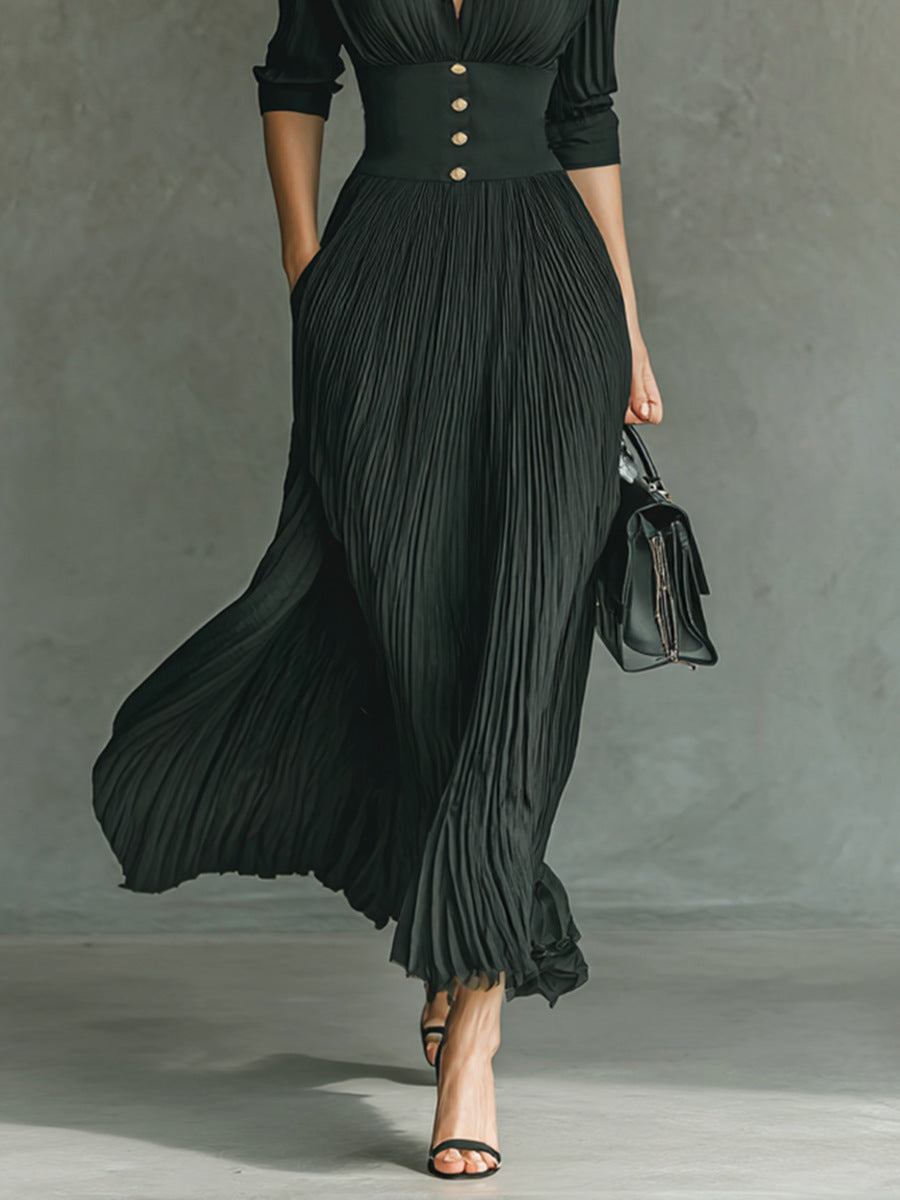 Solid Color Pleated Dress