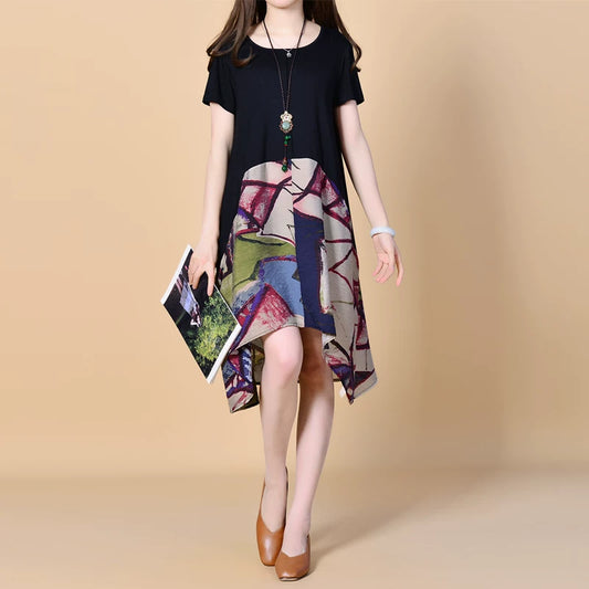 Cotton Short-sleeved Printed  Skirt