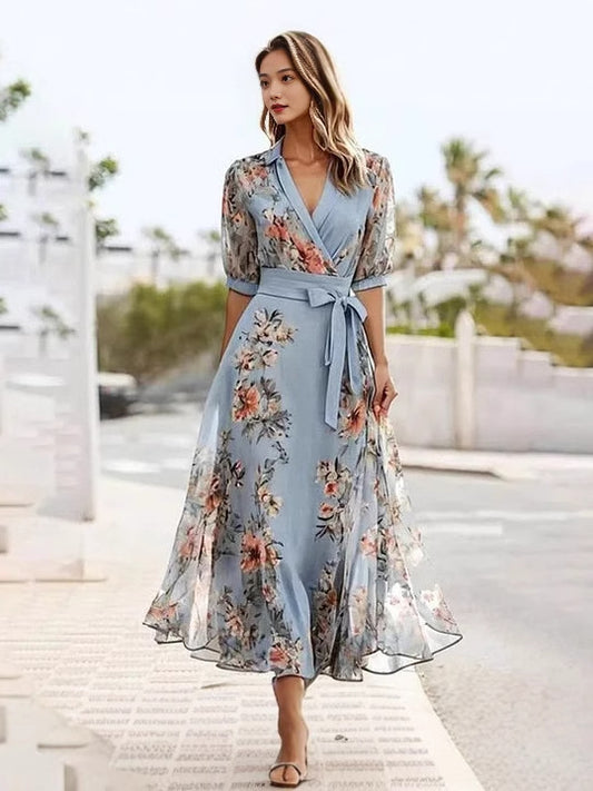Digital Print V-Neck Dress