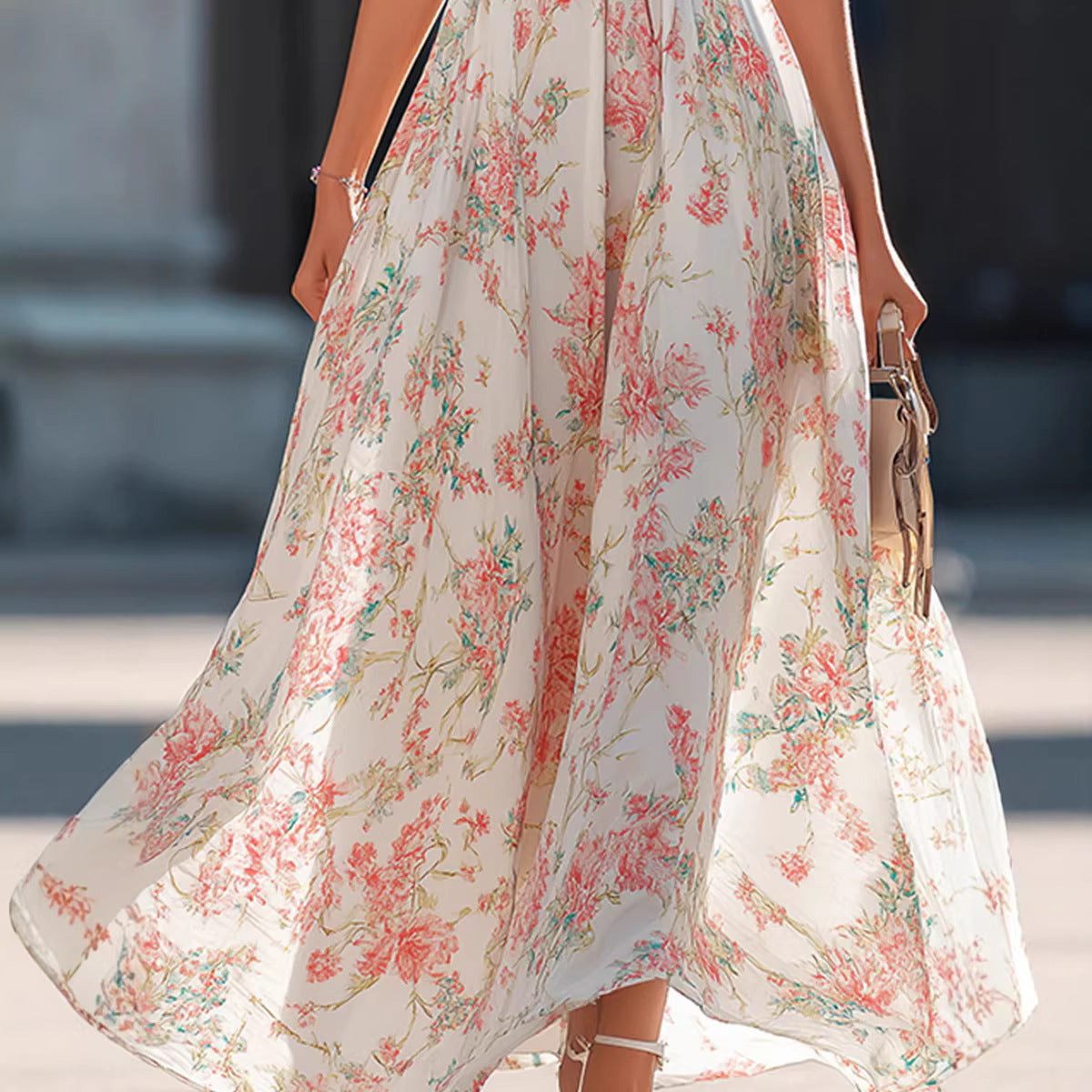 Halter Neck Floral Swing Dress