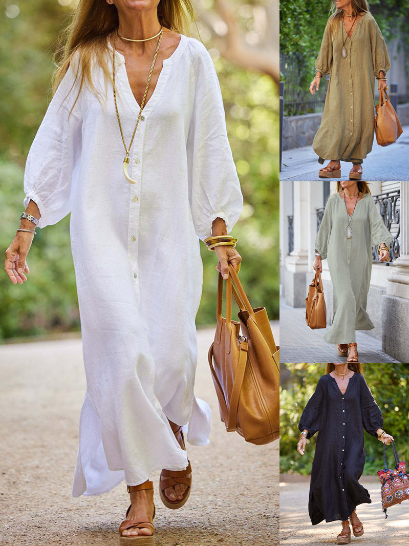 Cotton-Linen Long Cardigan Dress