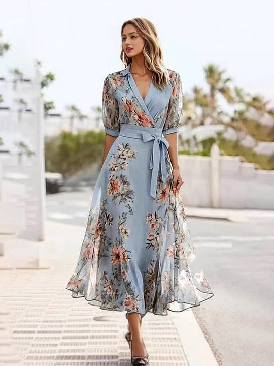 Digital Print V-Neck Dress