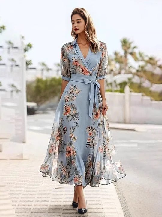 Digital Print V-Neck Dress