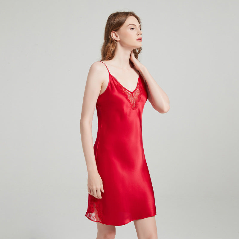 V-Neck Lace Silk Pajamas