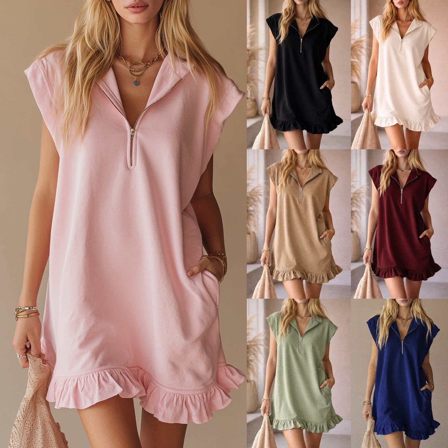 Sleeveless V-Neck Ruffled Dress