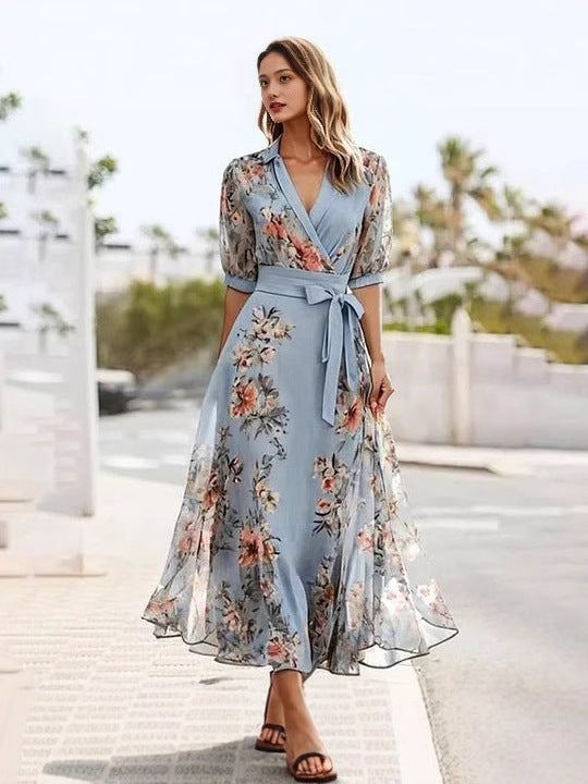 Digital Print V-Neck Dress