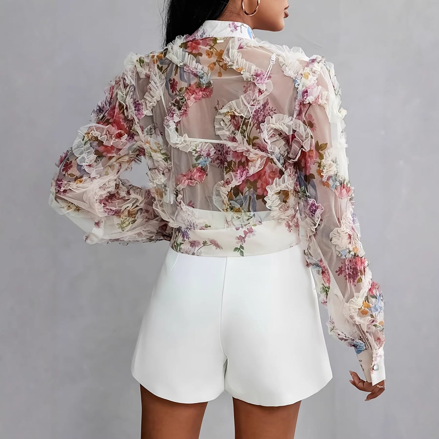 Lace Floral Chiffon Blouse
