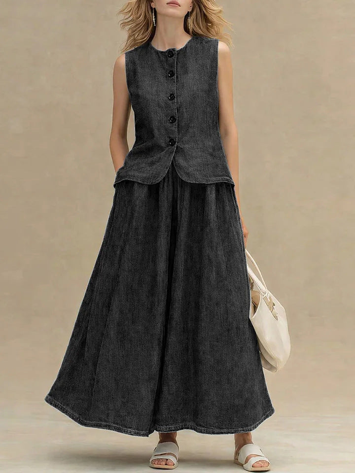 Womens Denim Top & A-Line Skirt Set
