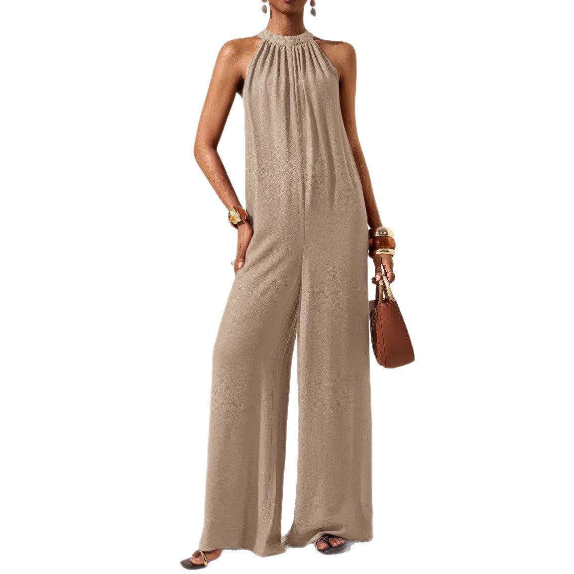 High-neck Halter Wide-leg Jumpsuit