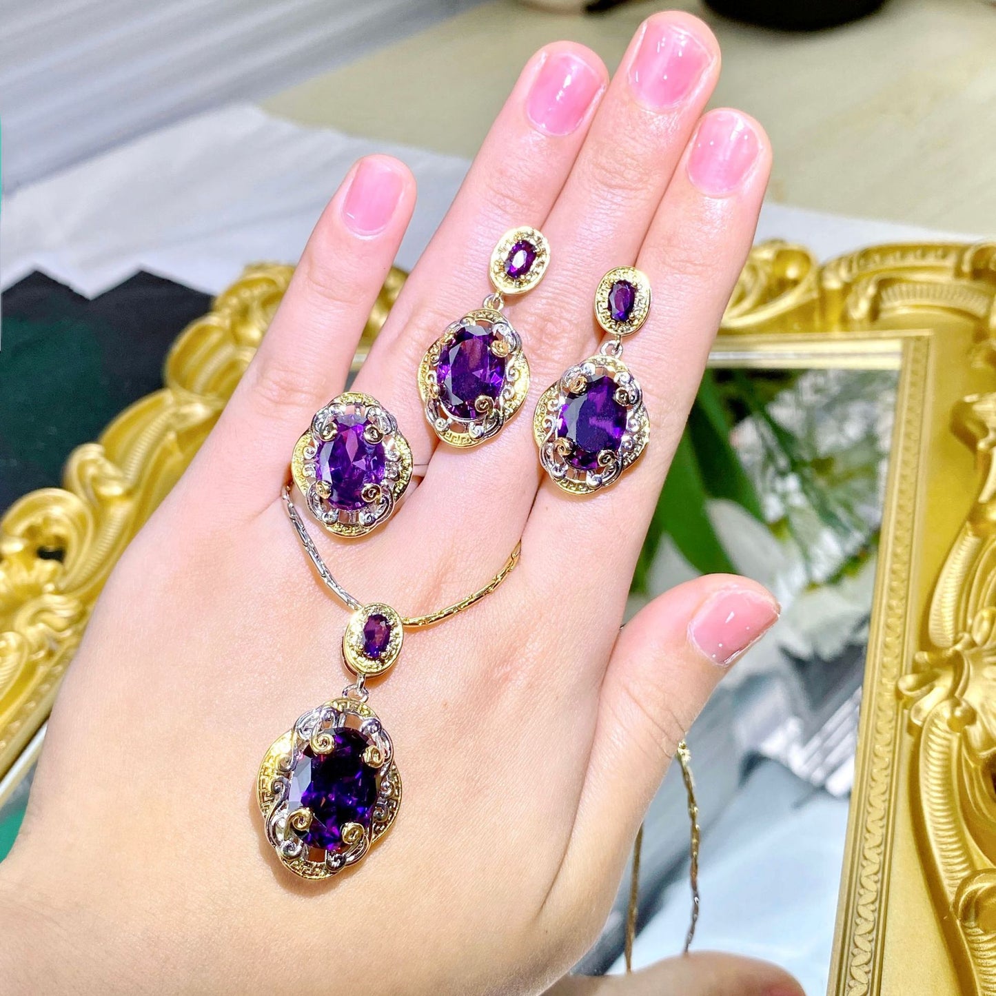 Double Color Gold Amethyst Diamond Suit