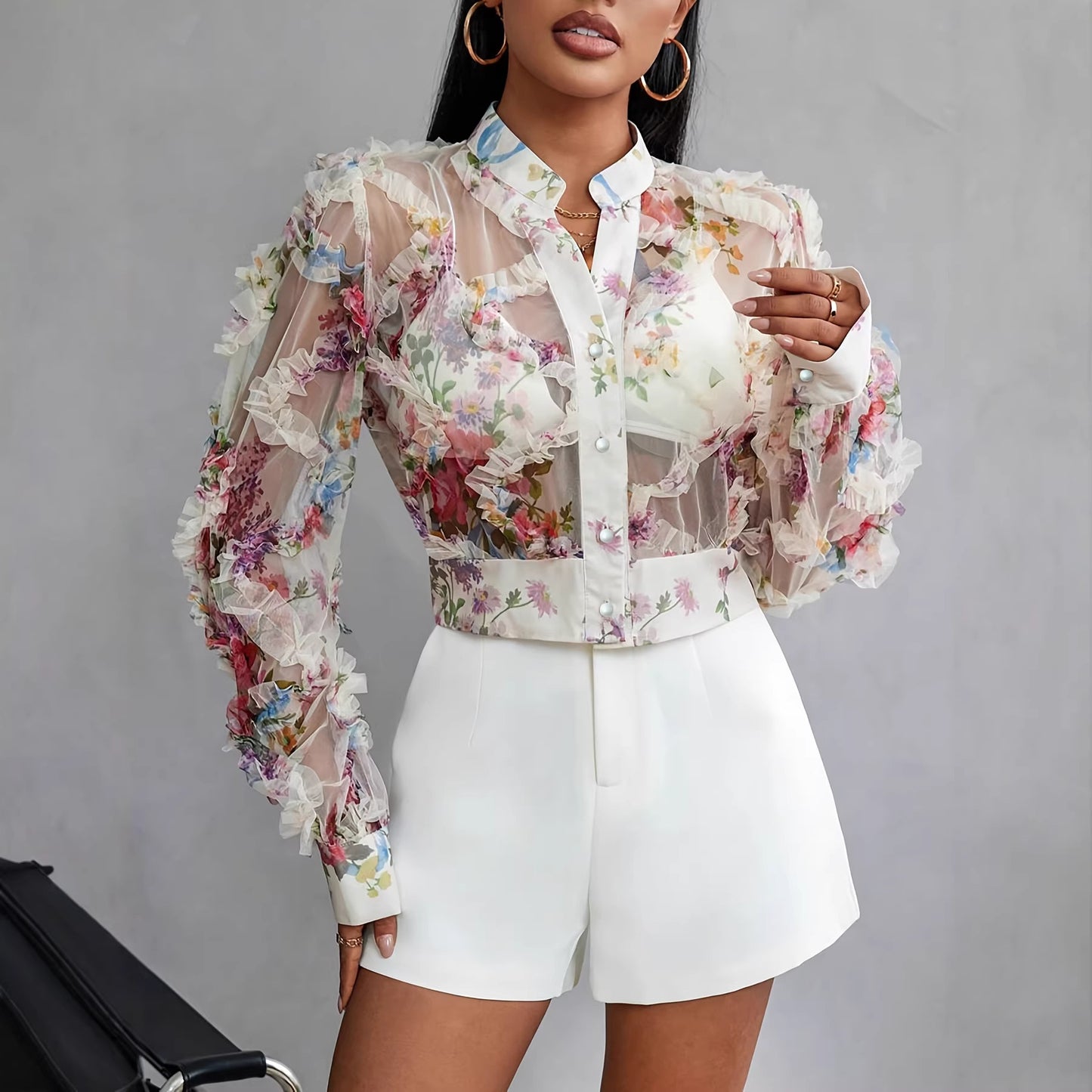 Lace Floral Chiffon Blouse