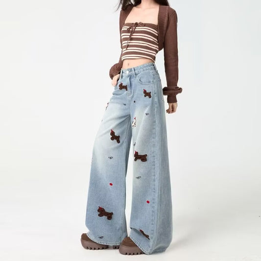 Embroidered Wide-Leg Jeans