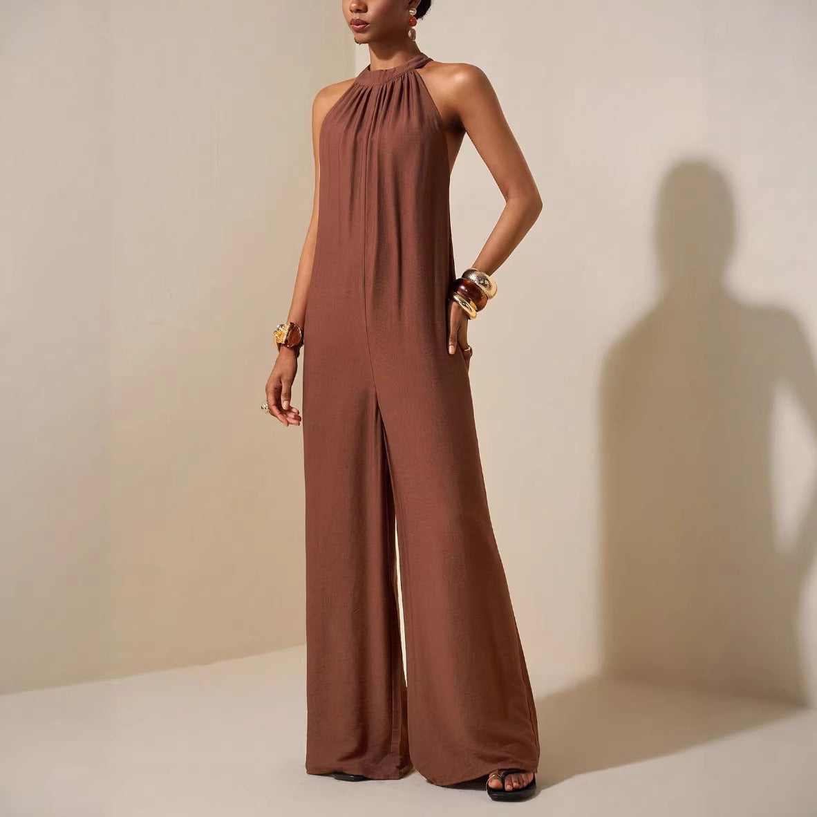 High-neck Halter Wide-leg Jumpsuit