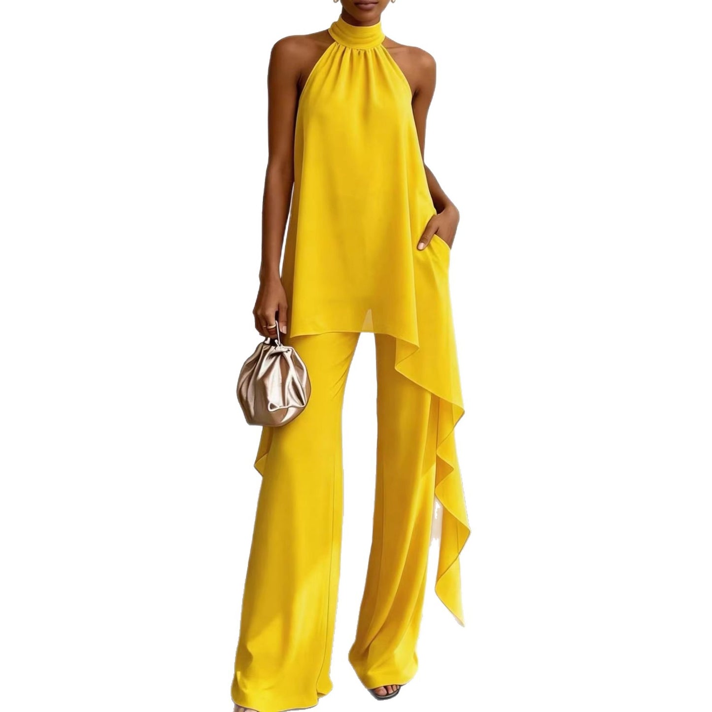Womens Retro Lace Top & Wide-Leg Pants Set