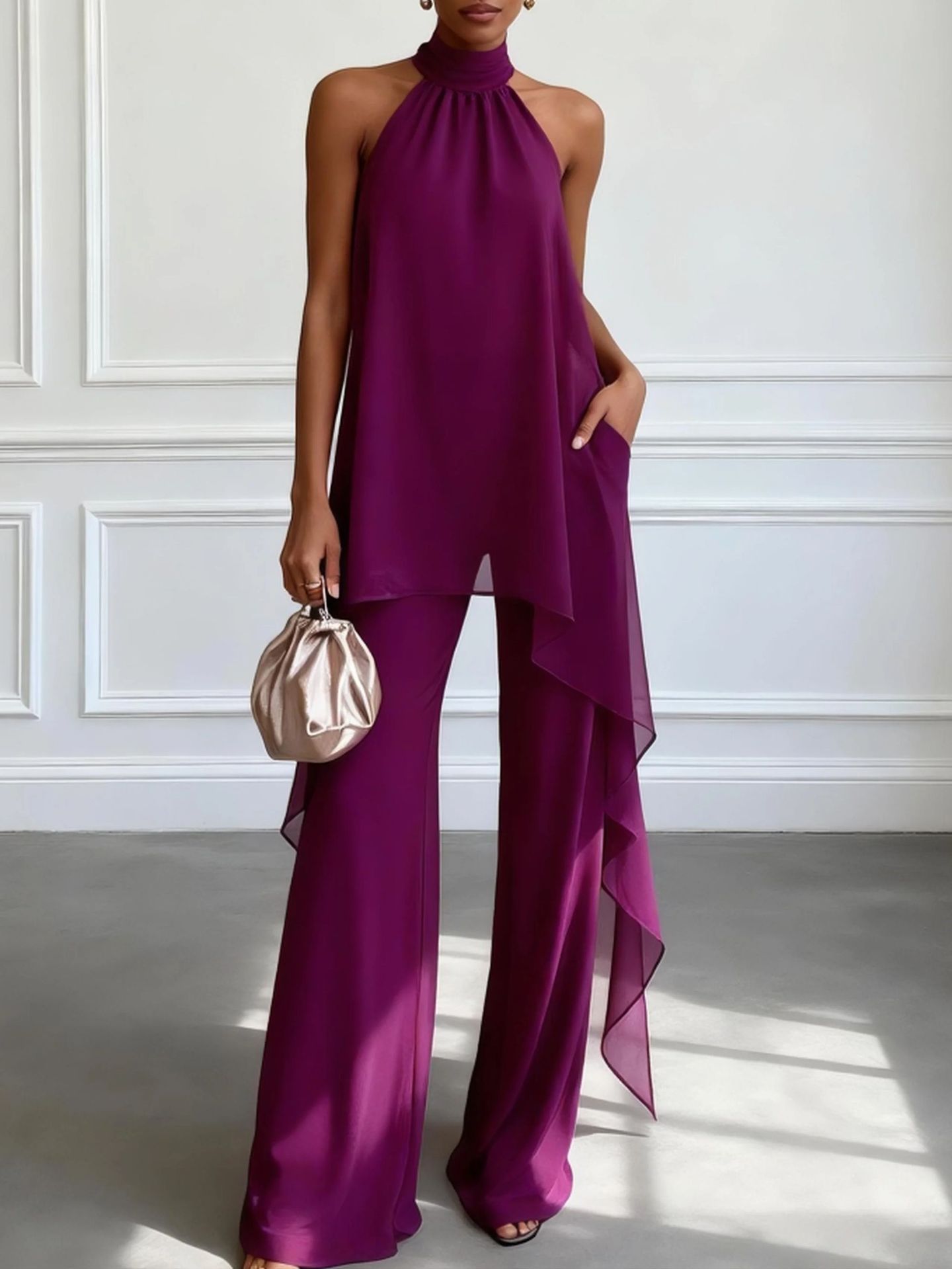 Womens Retro Lace Top & Wide-Leg Pants Set